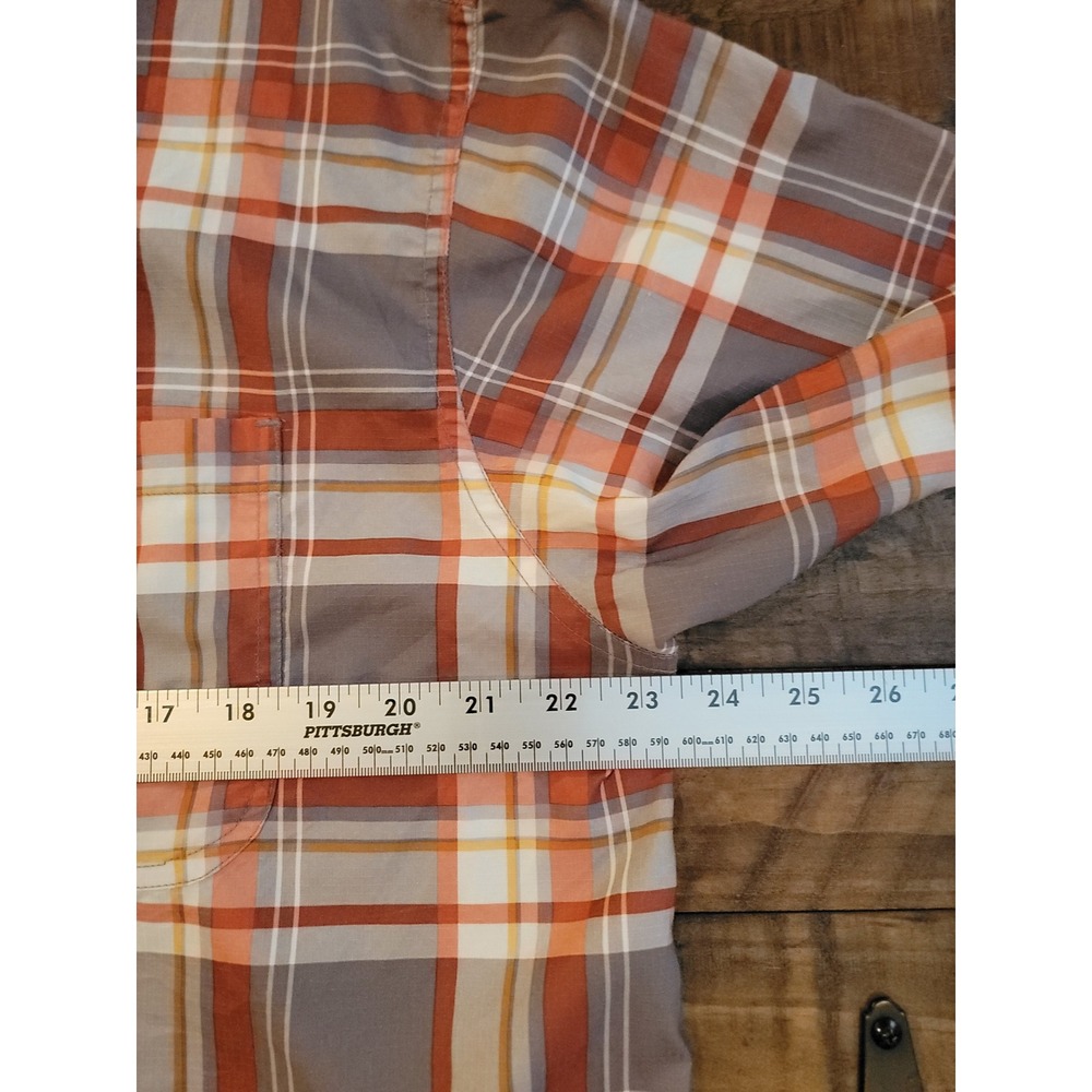 Wrangler Mens Plaid Short Sleeve Button Down Shirt Orange Grey Ripstop Size M‎ - Picture 4 of 6